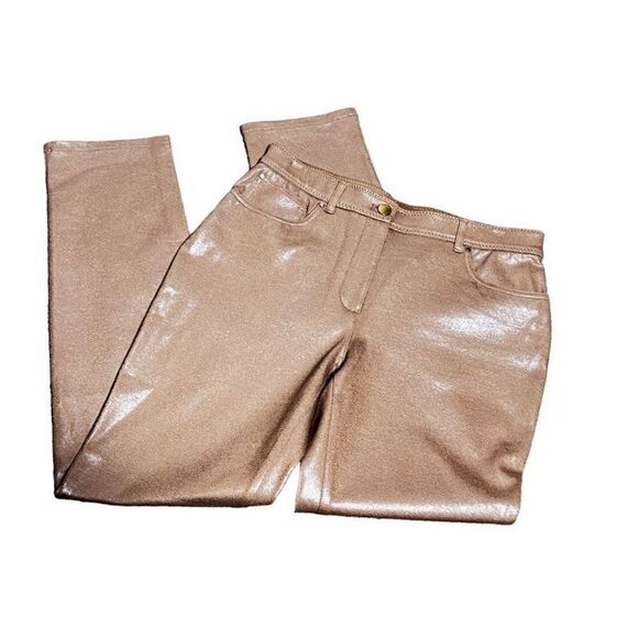 Chico's So Slimming Vegan Leather Tan Pants Size 0.5 Regular - Picture 1 of 8